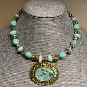 Faux Turquoise and Gold Statement Necklace